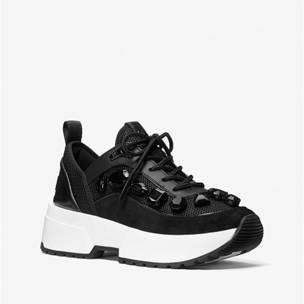 Chaplin Jewel Embellished Mesh and Leather Trainer